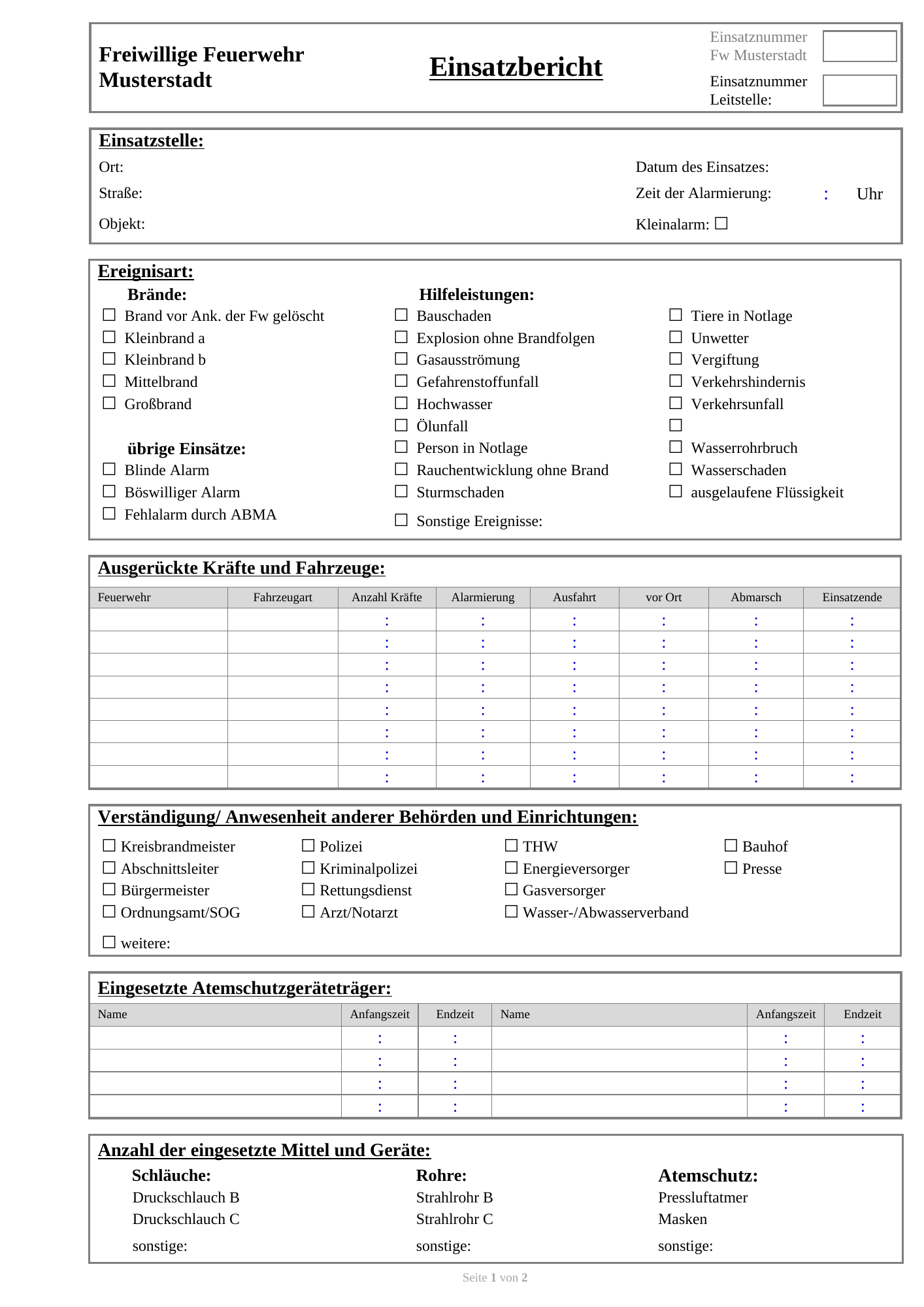 Erste Seite der anonymisierten Ereignisbericht-Vorlage für Musterstadt.